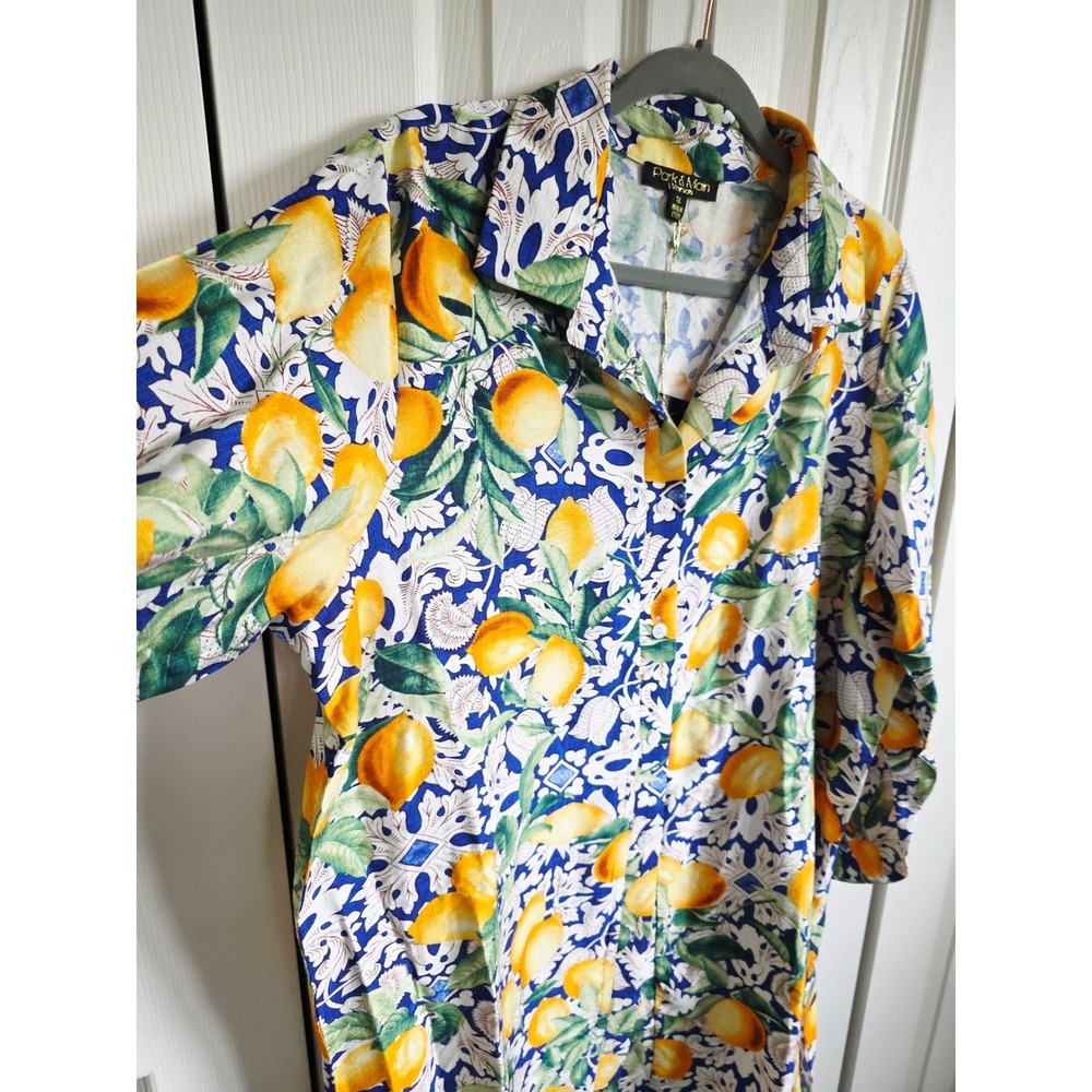 Park & Main Woman 1X Lemon Print Long Sleeve Button Up Tunic Top NWT - Picture 10 of 14